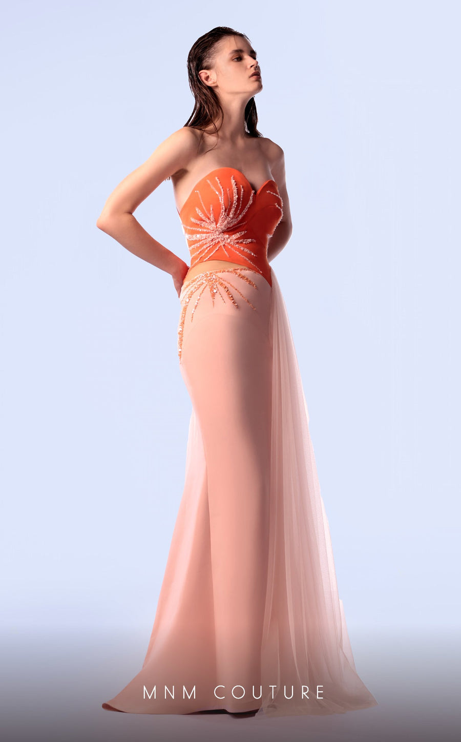 Formal Dresses Fitted Long Formal Beaded  Prom Dress Salmon/Orange