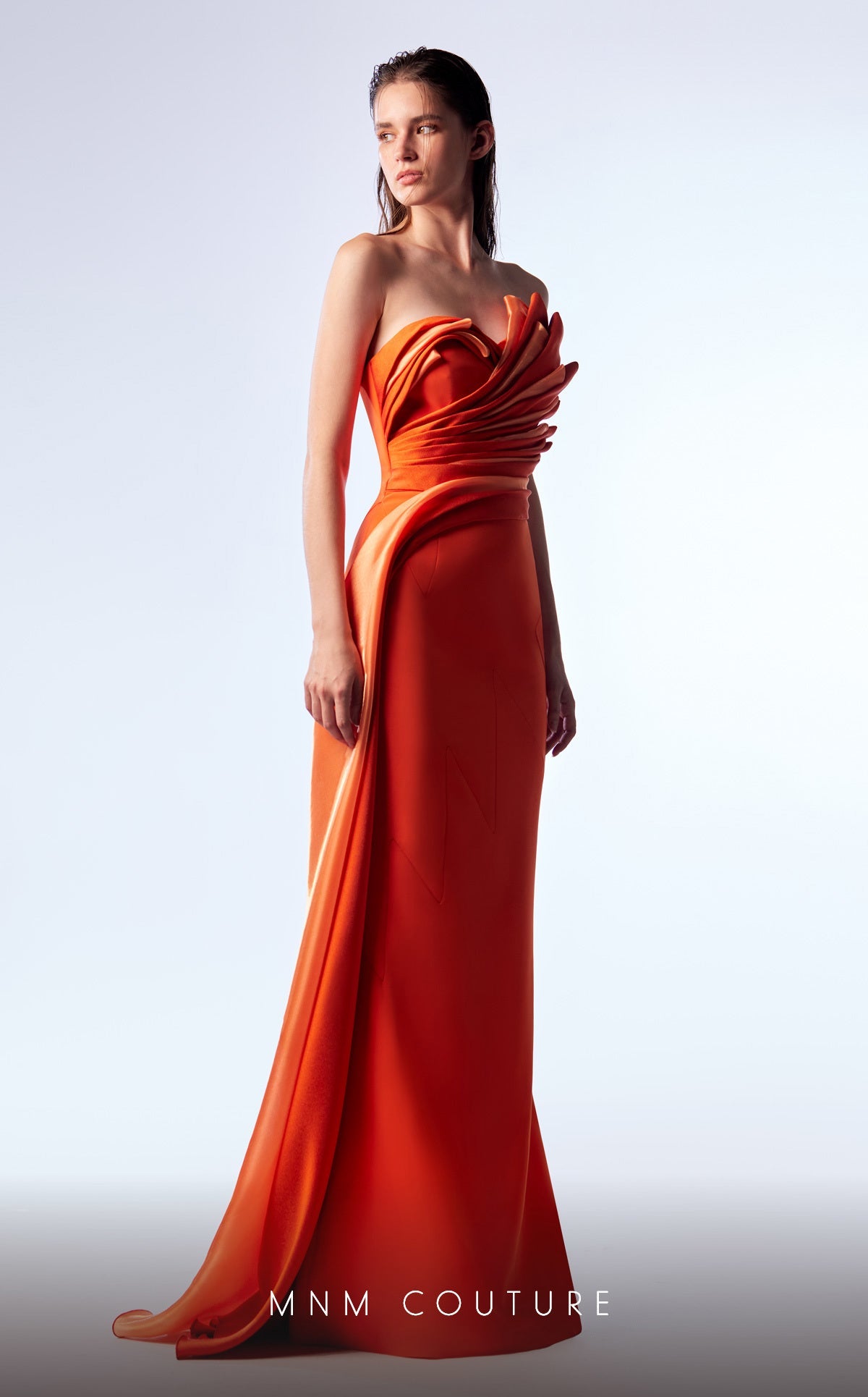 Prom Dresses Fitted Formal Long Evening Pleated Prom Dress Orange