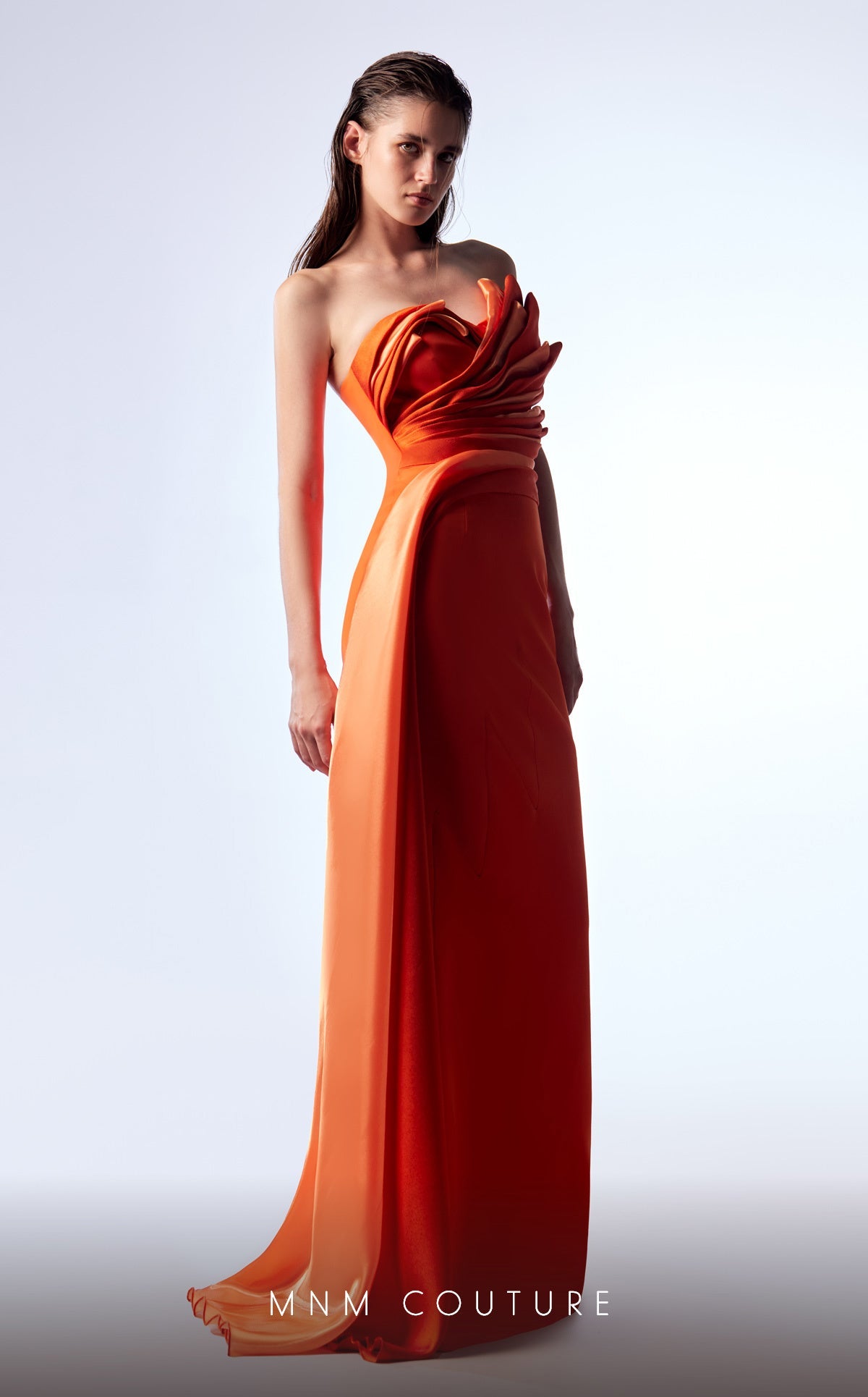 Prom Dresses Fitted Formal Long Evening Pleated Prom Dress Orange