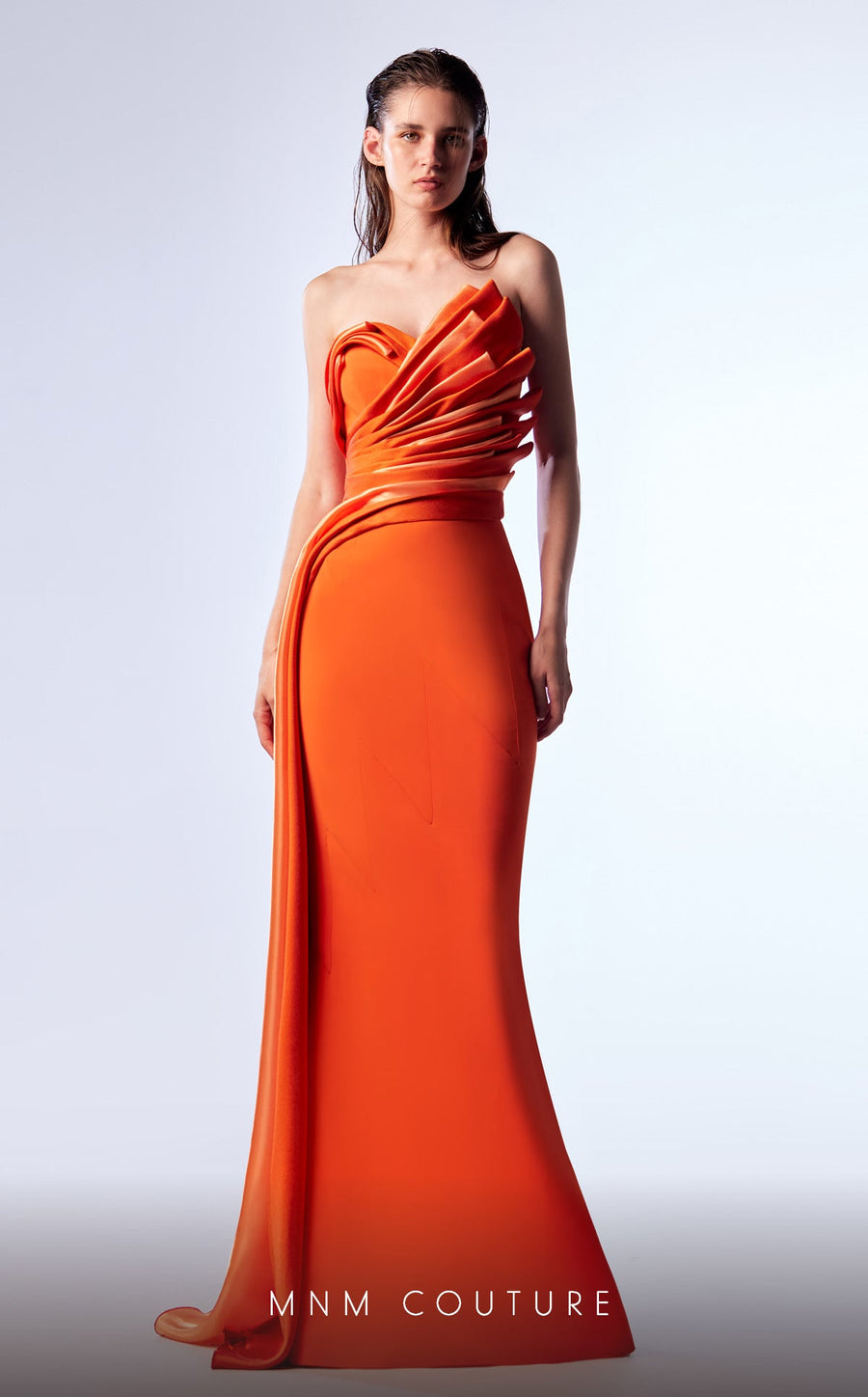Prom Dresses Fitted Formal Long Evening Pleated Prom Dress Orange