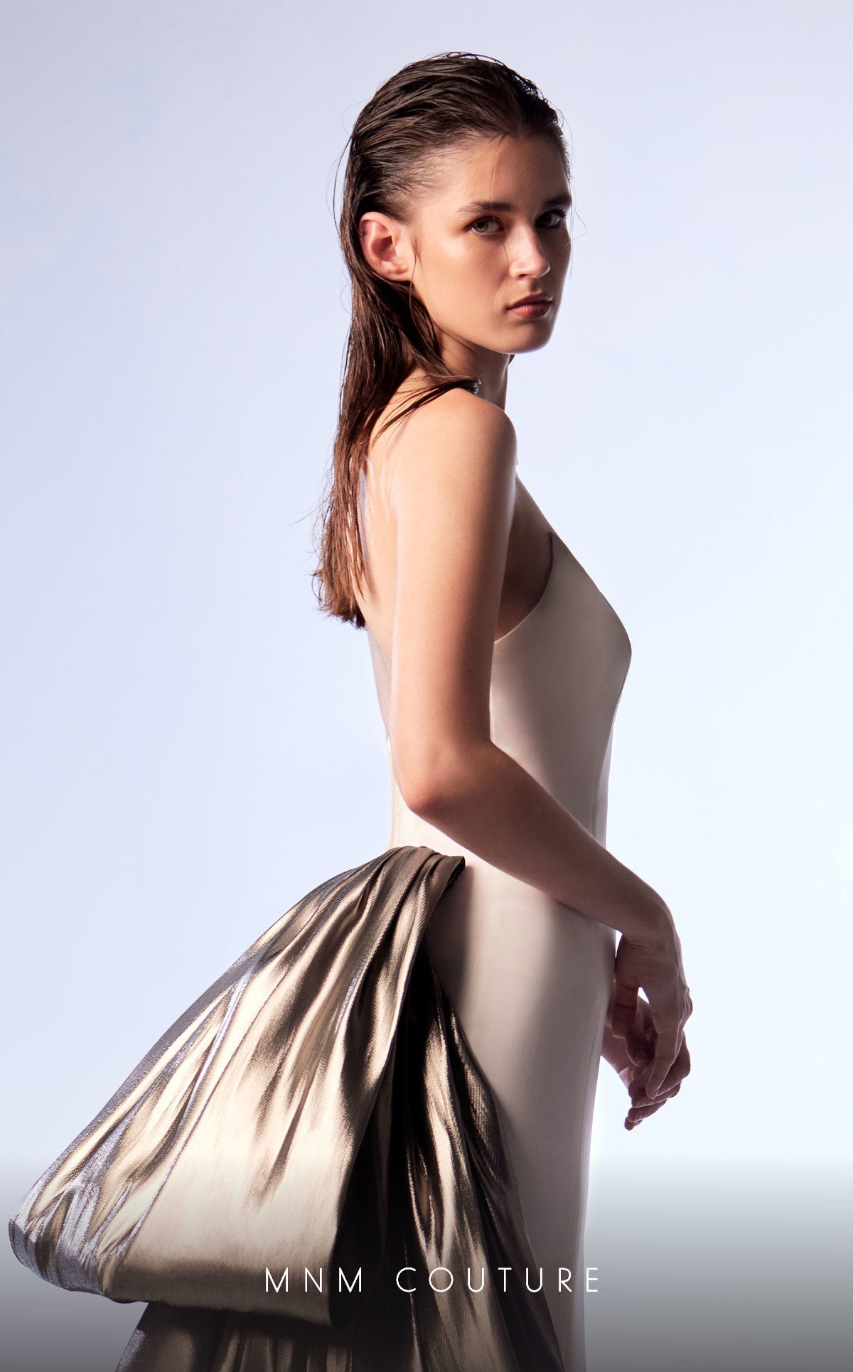 Prom Dresses Long Formal Metallic Bow Mermaid Prom Dress White/Silver