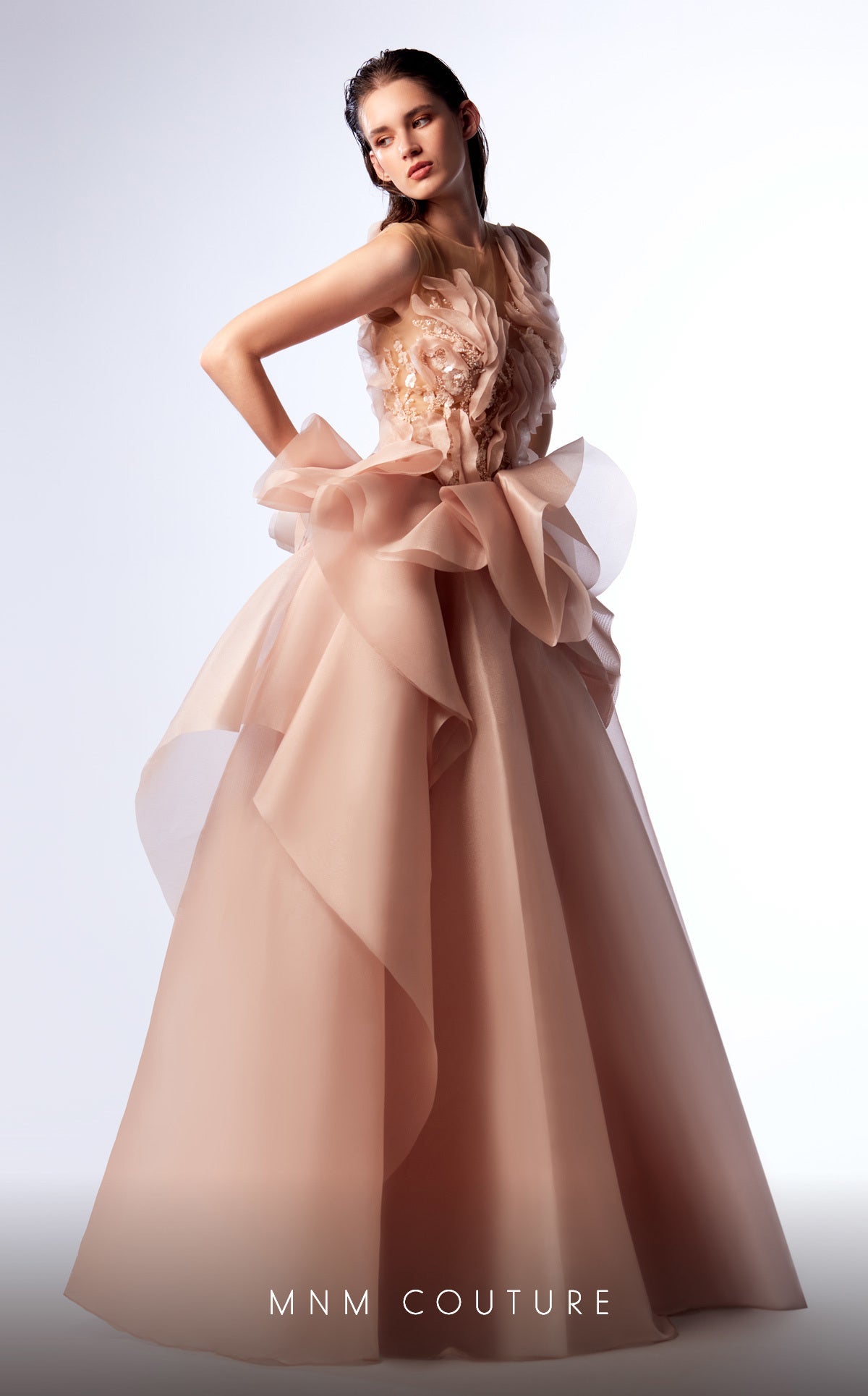 Formal Dresses A Line Long Formal Ruffled Peplum Evening Prom Dress Beige