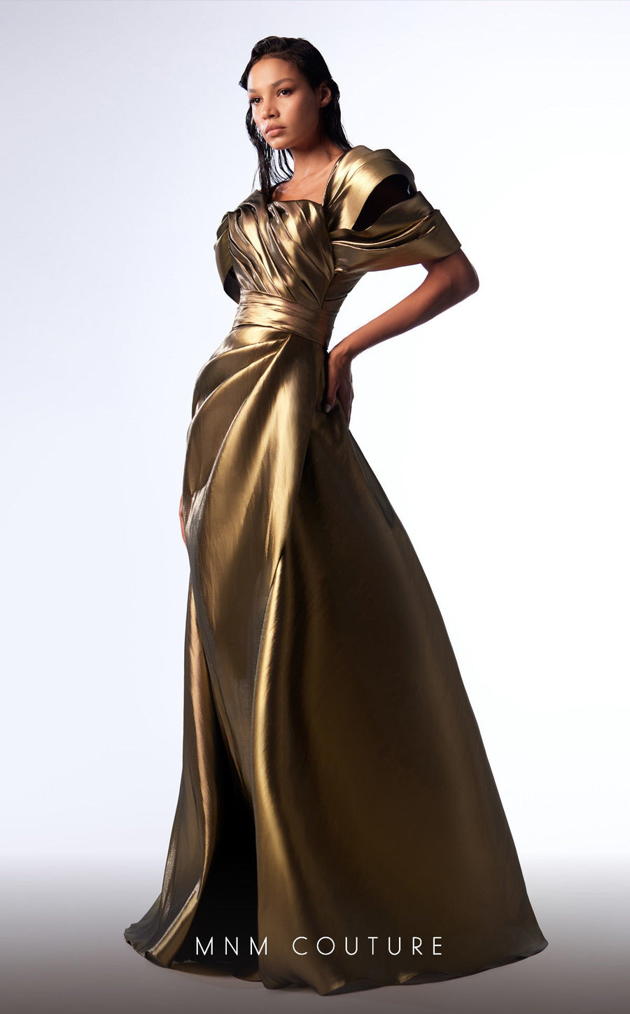 Formal Dresses Long Mermaid Metallic Overskirt Formal Dress Gold