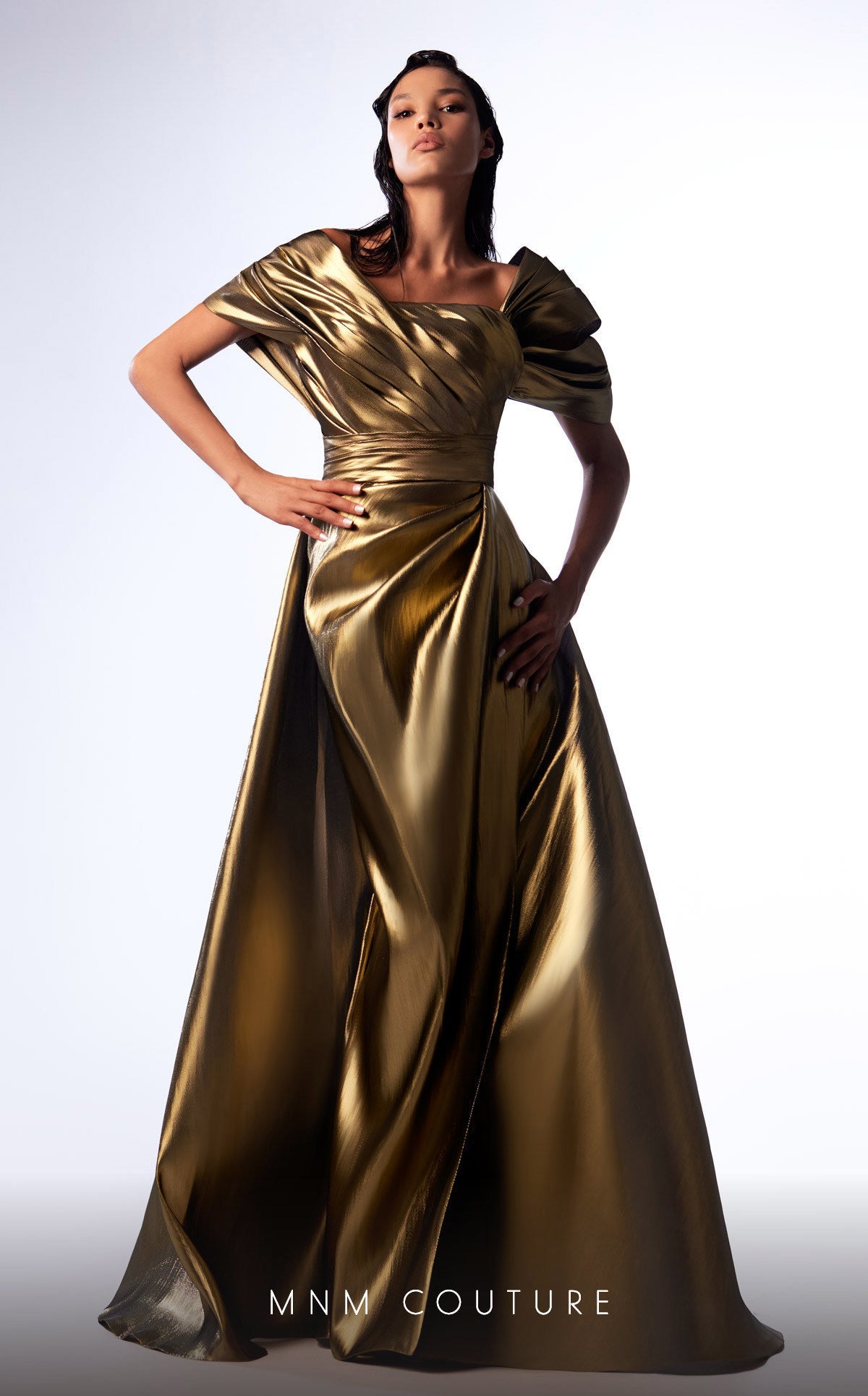 Formal Dresses Long Mermaid Metallic Overskirt Formal Dress Gold