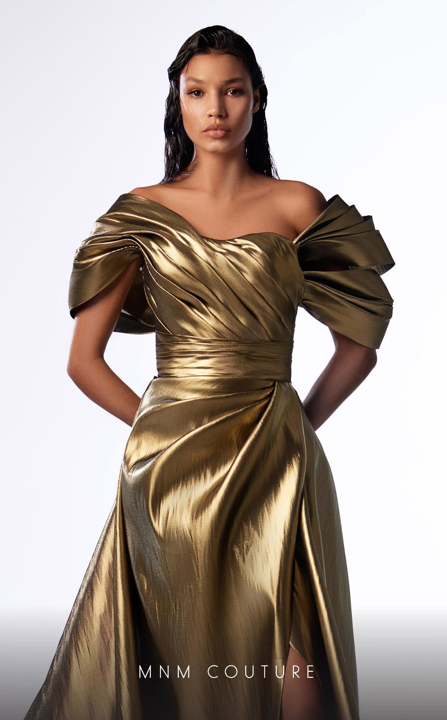 Formal Dresses Long Mermaid Metallic Overskirt Formal Dress Gold
