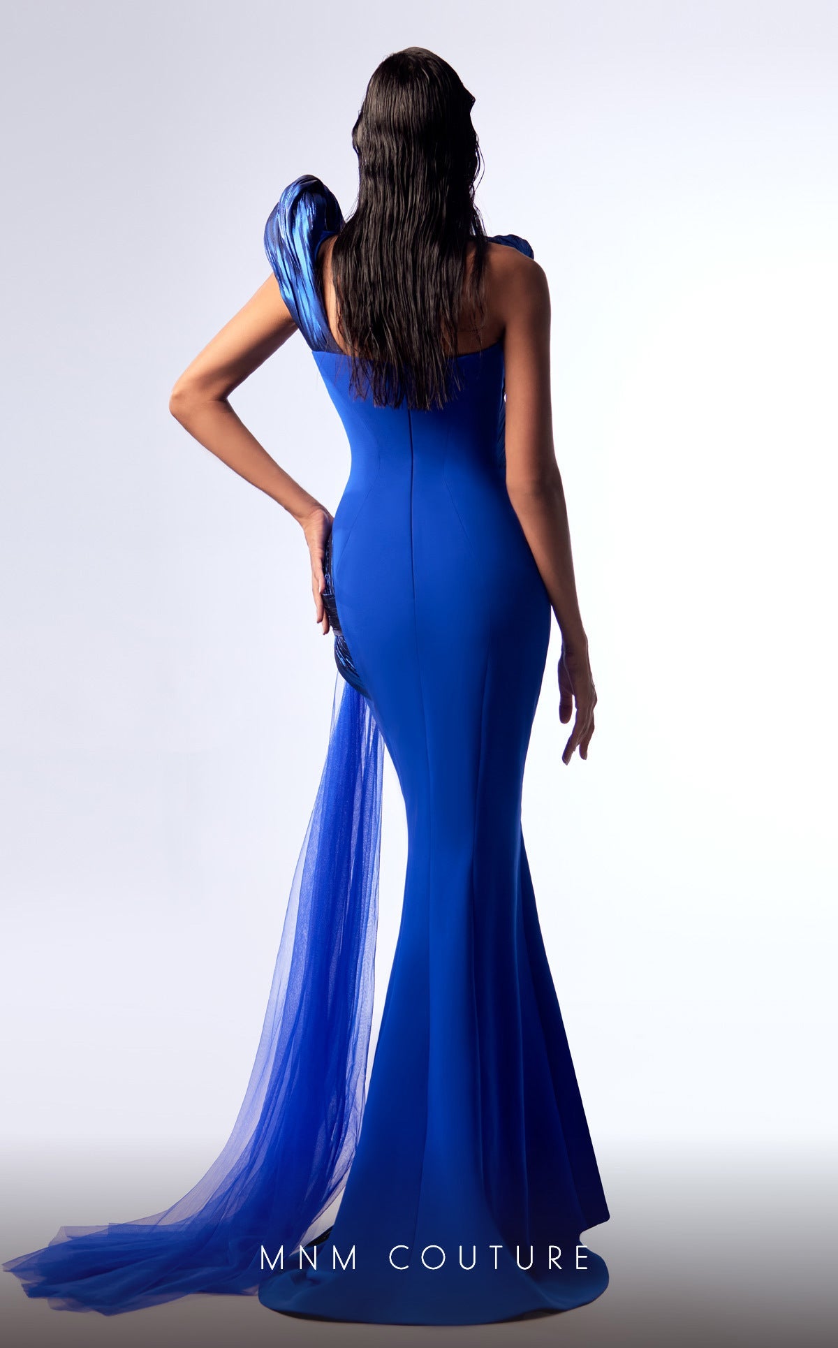 Formal Dresses Mermaid Long Formal Metallic Ruffled Evening Dress Blue