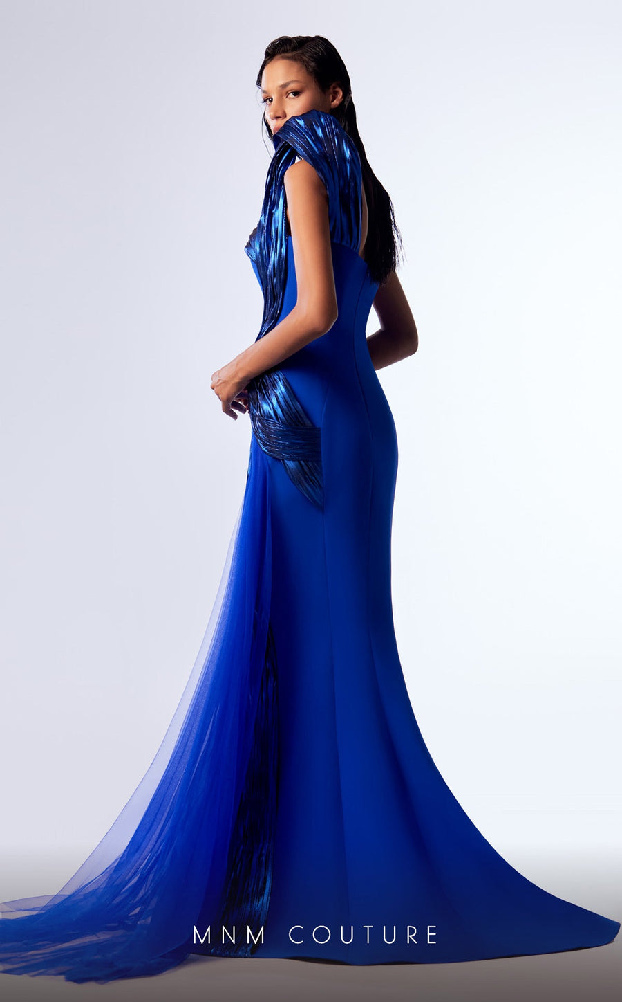 Formal Dresses Mermaid Long Formal Metallic Ruffled Evening Dress Blue