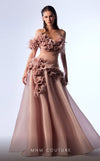 Formal Dresses Pleated Long Formal Floral Feather Prom Dress Beige