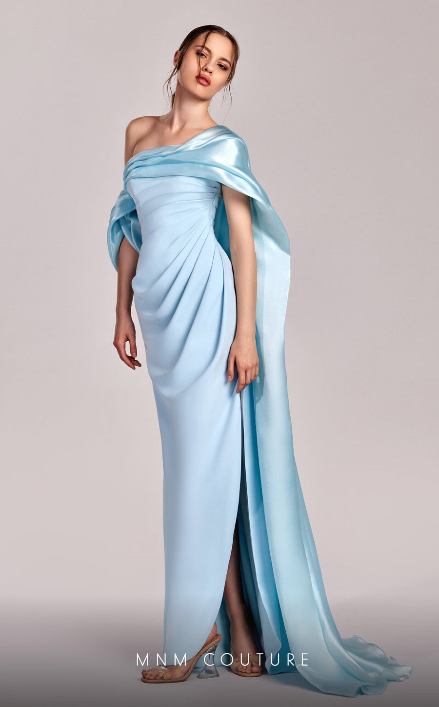Formal Dresses Pleated Long Formal Slit Evening Dress Blue