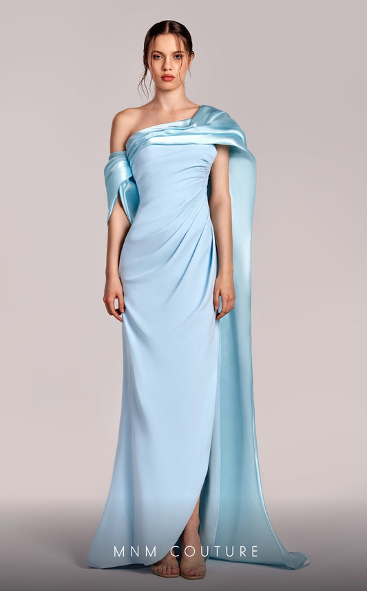 Formal Dresses Pleated Long Formal Slit Evening Dress Blue
