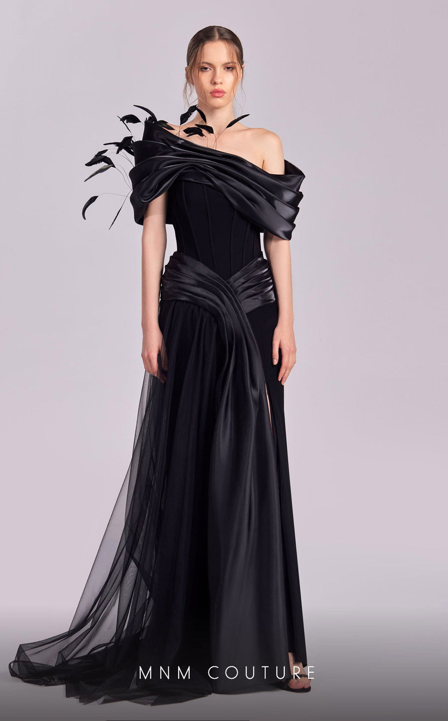 Formal Dresses Long Formal Overskirt Feather Evening Dress Black