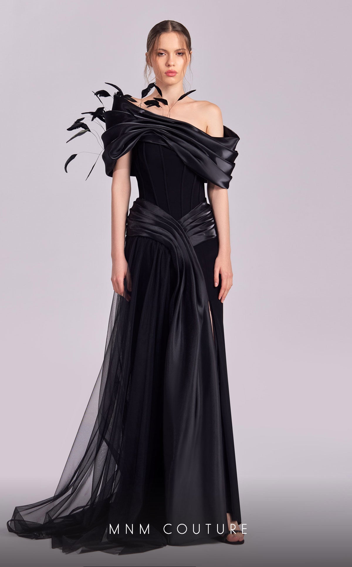 Formal Dresses Long Formal Overskirt Feather Evening Dress Black