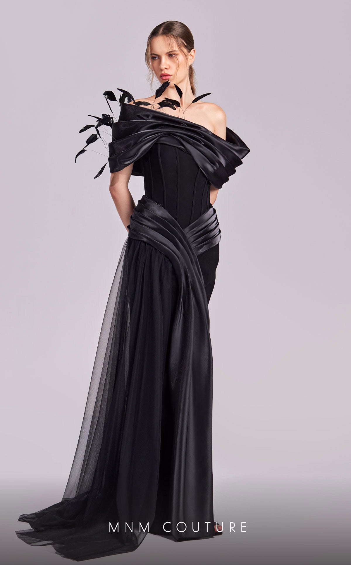 Formal Dresses Long Formal Overskirt Feather Evening Dress Black