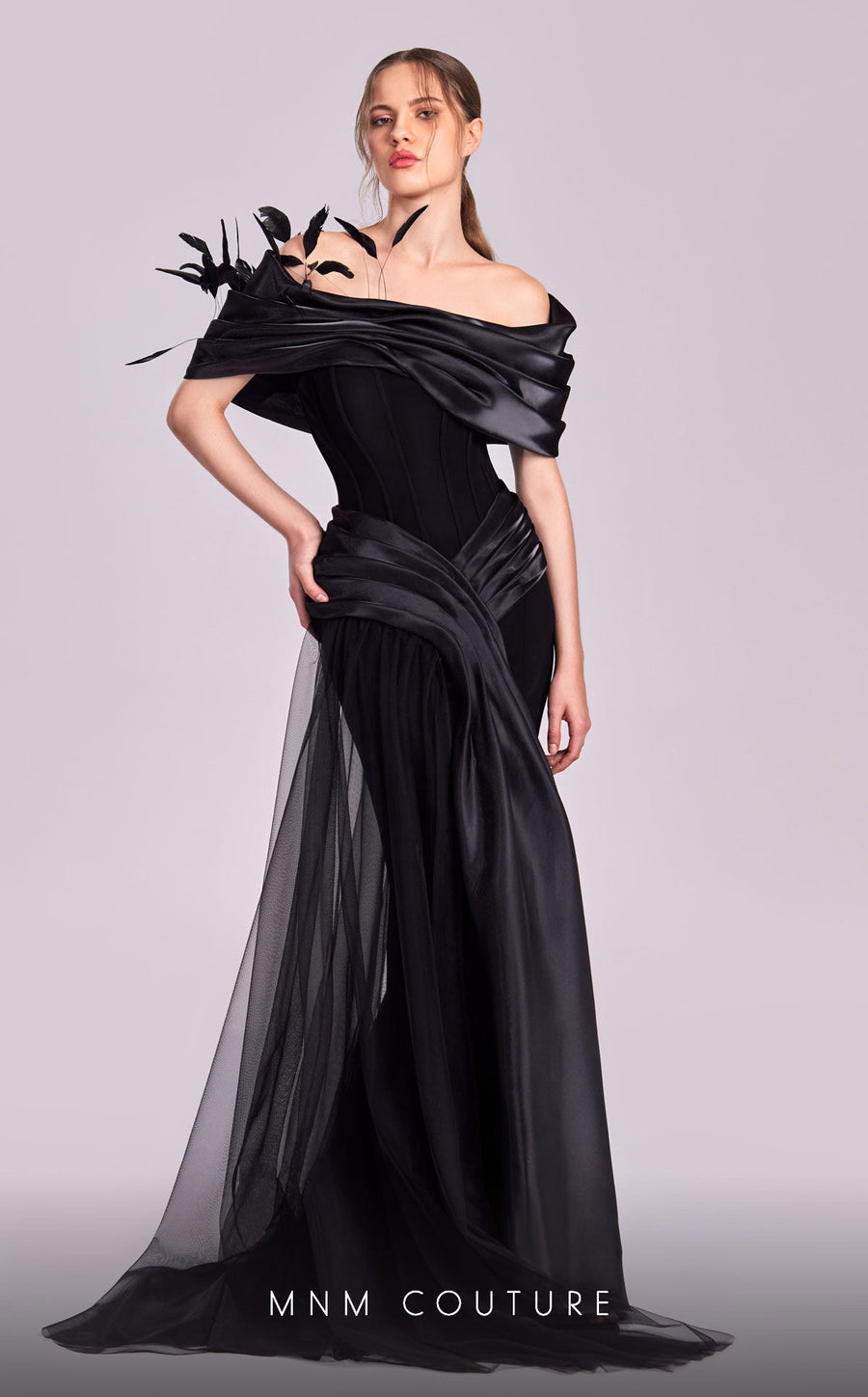 Formal Dresses Long Formal Overskirt Feather Evening Dress Black