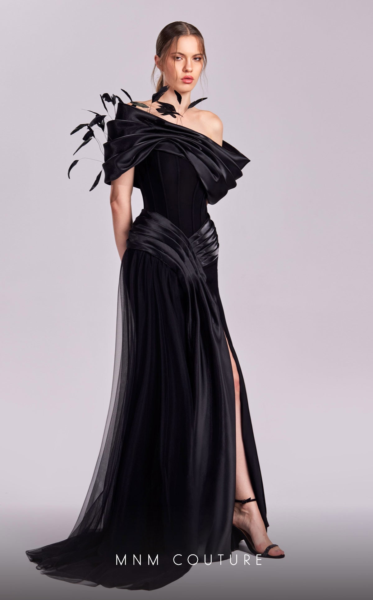 Formal Dresses Long Formal Overskirt Feather Evening Dress Black