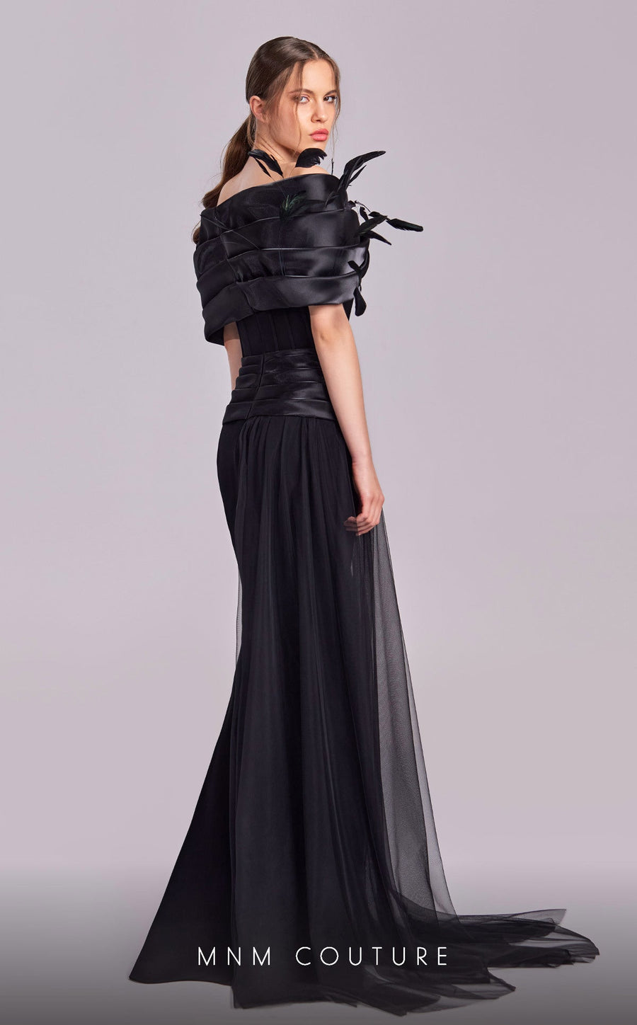 Formal Dresses Long Formal Overskirt Feather Evening Dress Black