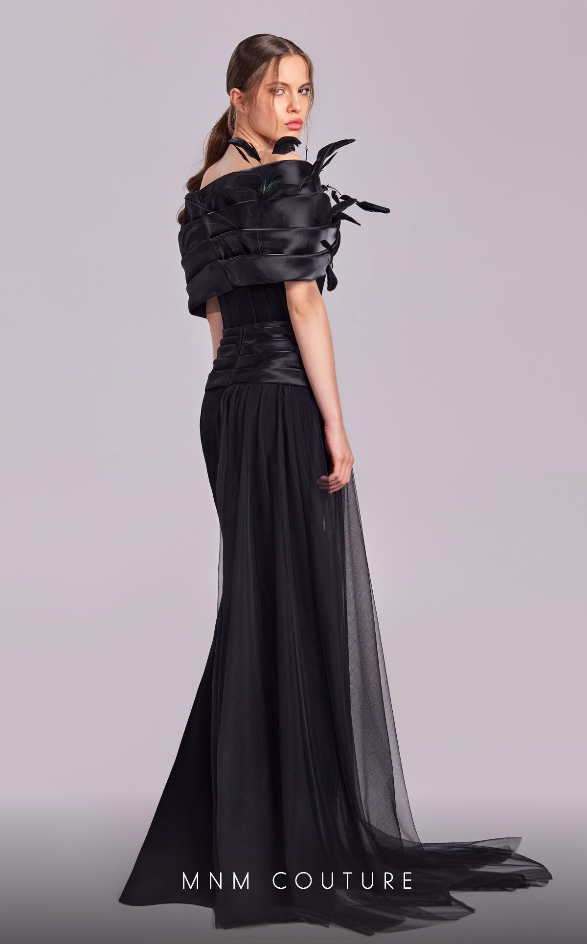 Formal Dresses Long Formal Overskirt Feather Evening Dress Black