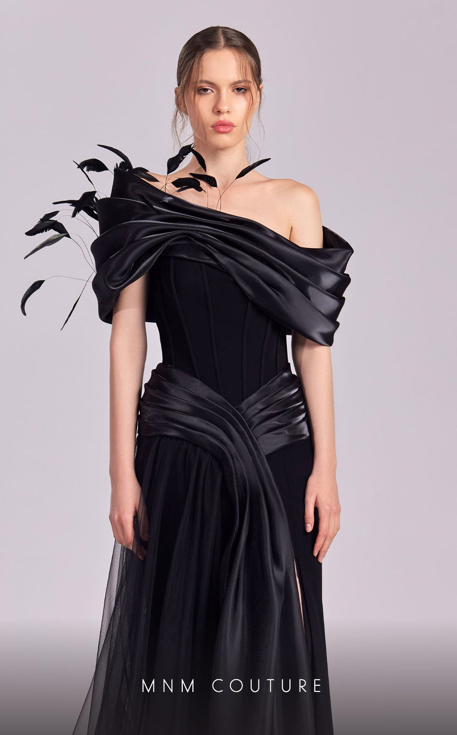 Formal Dresses Long Formal Overskirt Feather Evening Dress Black
