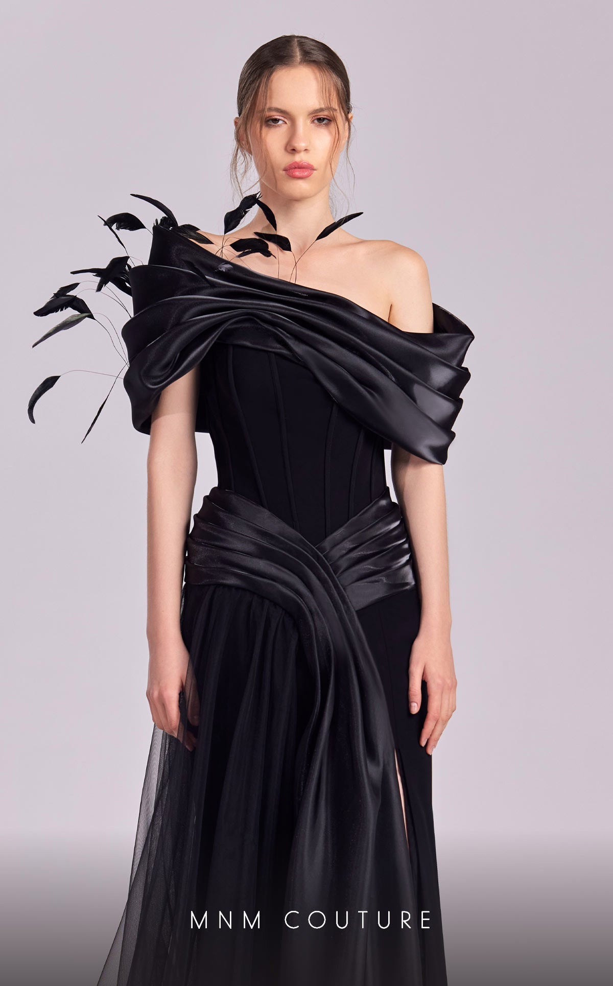 Formal Dresses Long Formal Overskirt Feather Evening Dress Black