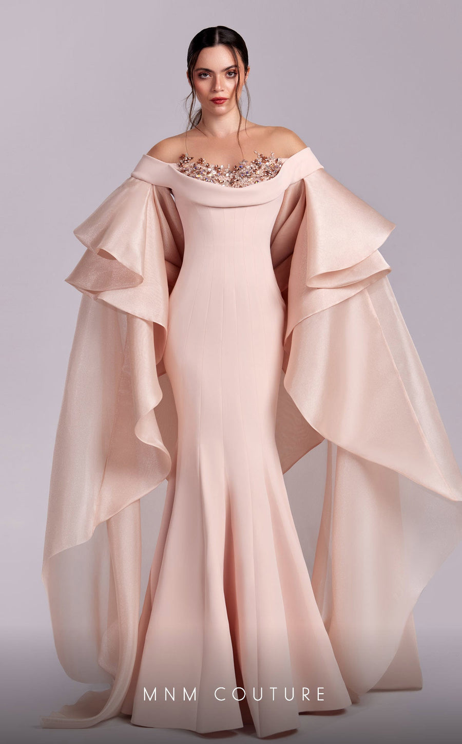 Formal Dresses Mermaid Formal Long Evening Ruffled Cape Dress Salmon
