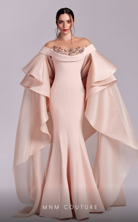 Formal Dresses Mermaid Formal Long Evening Ruffled Cape Dress Salmon