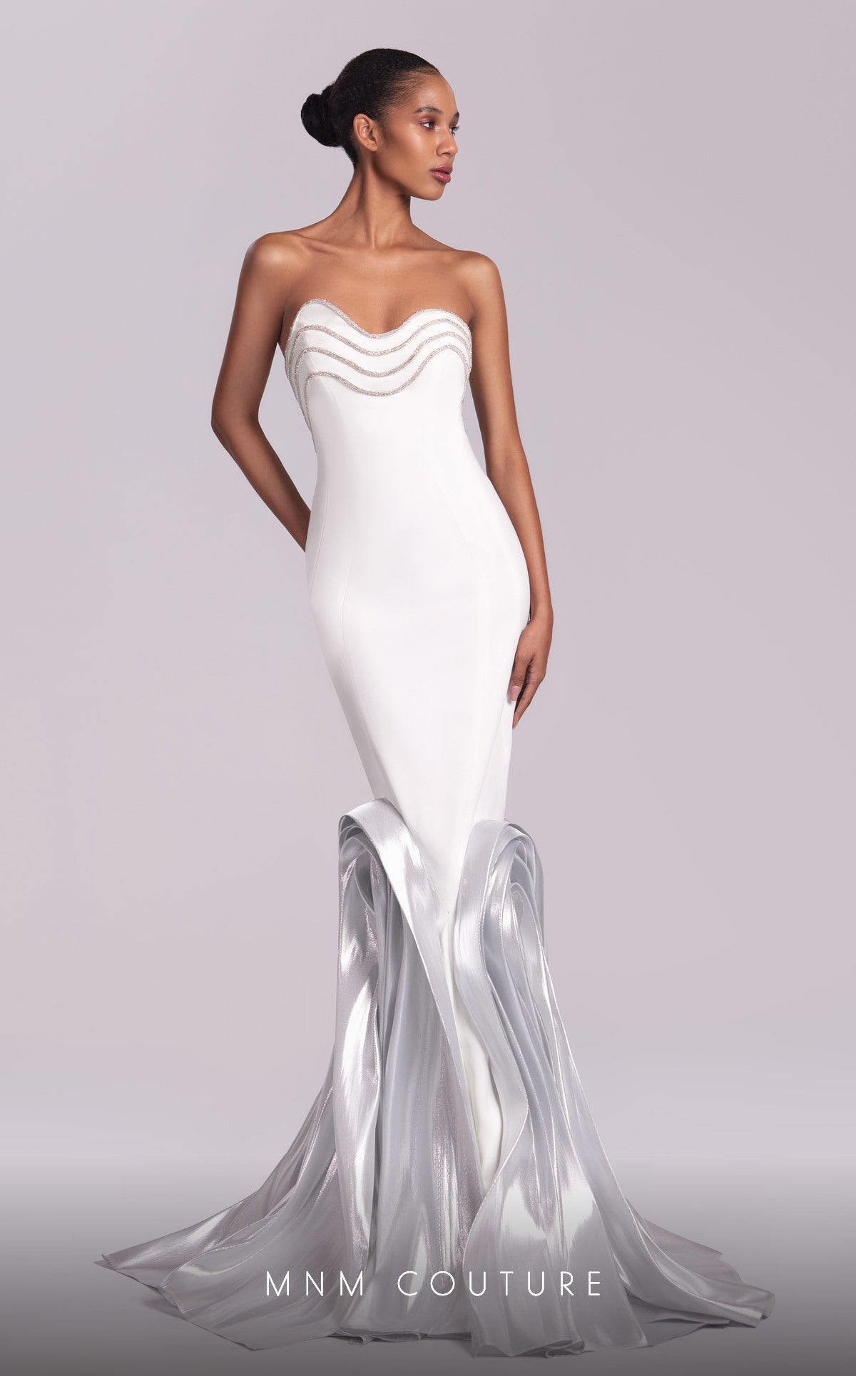 Prom Dresses Long Mermaid Formal Beaded Metallic Prom Dress Off White/Silver