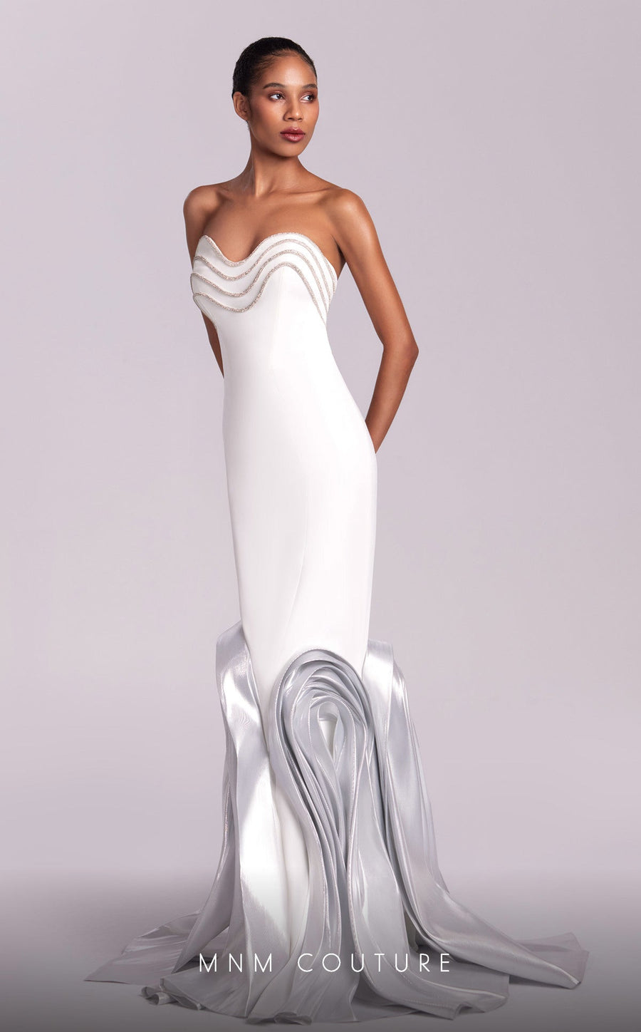 Prom Dresses Long Mermaid Formal Beaded Metallic Prom Dress Off White/Silver
