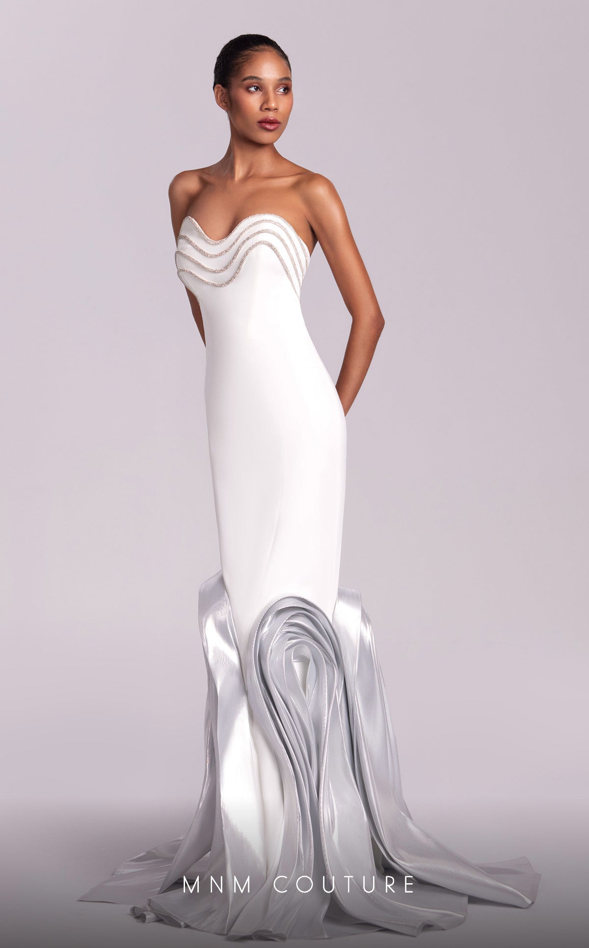 Prom Dresses Long Mermaid Formal Beaded Metallic Prom Dress Off White/Silver