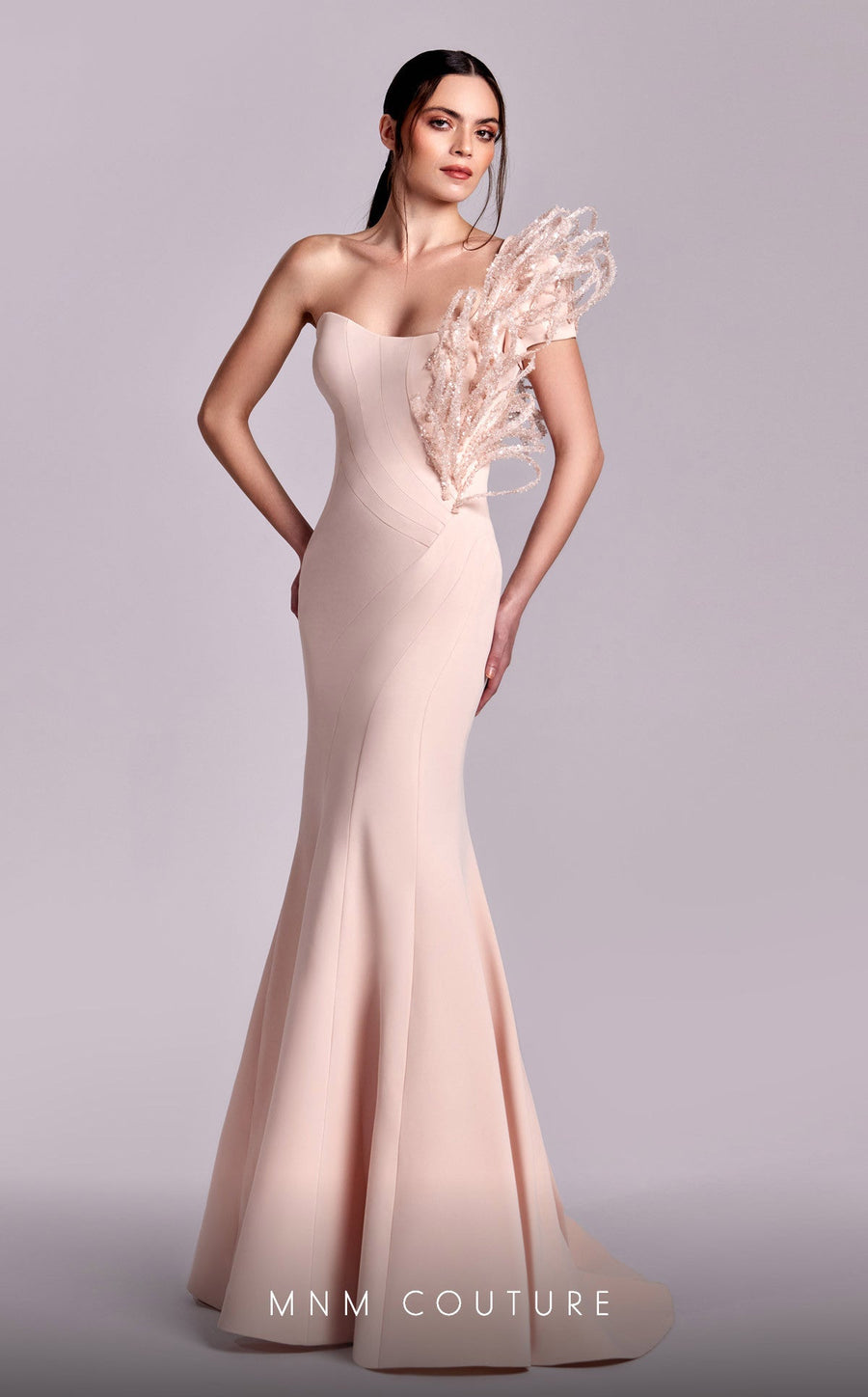 Prom Dresses Mermaid Long Formal  3D Ribbed Lace Prom Dress Salmon