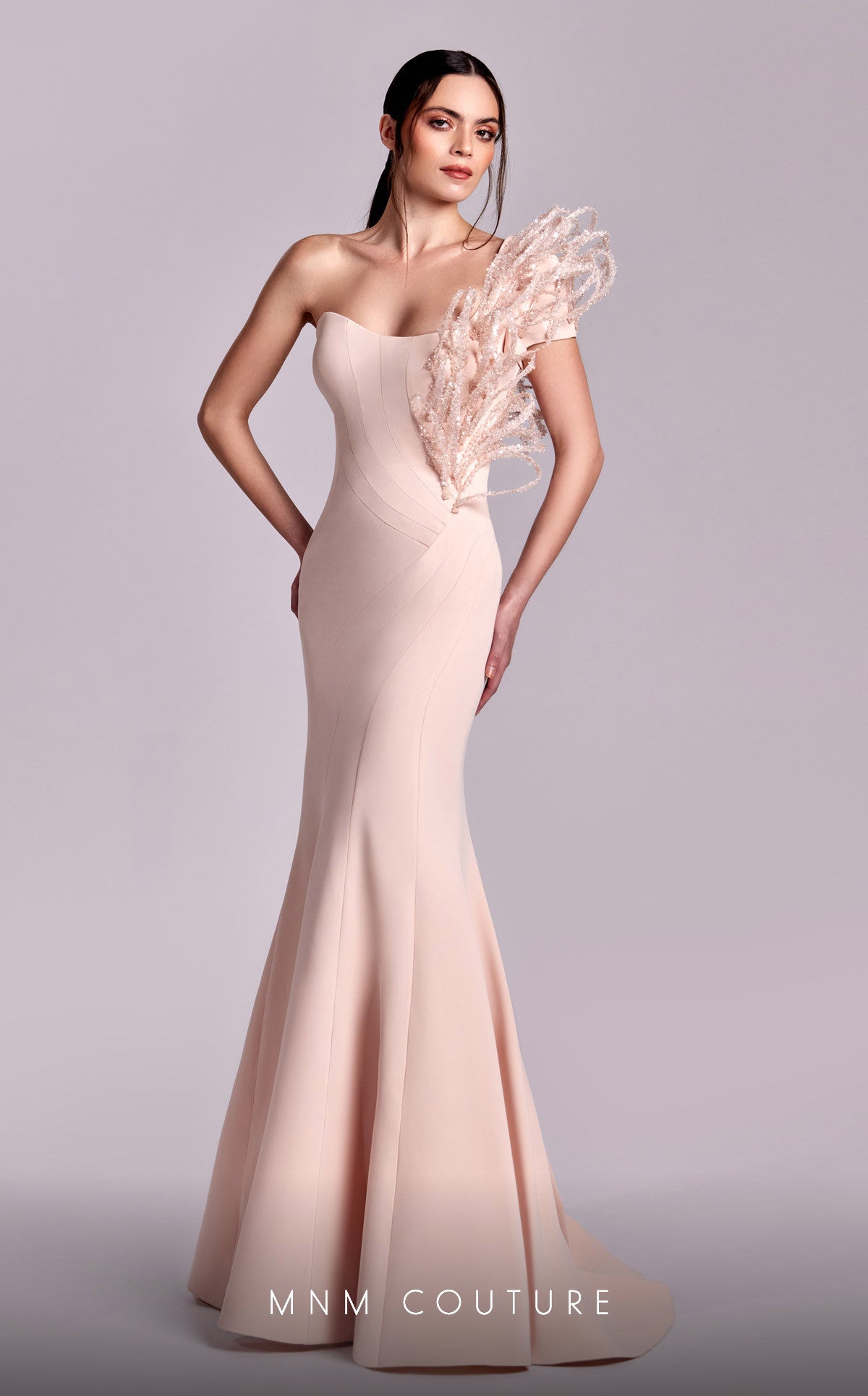 Prom Dresses Mermaid Long Formal  3D Ribbed Lace Prom Dress Salmon