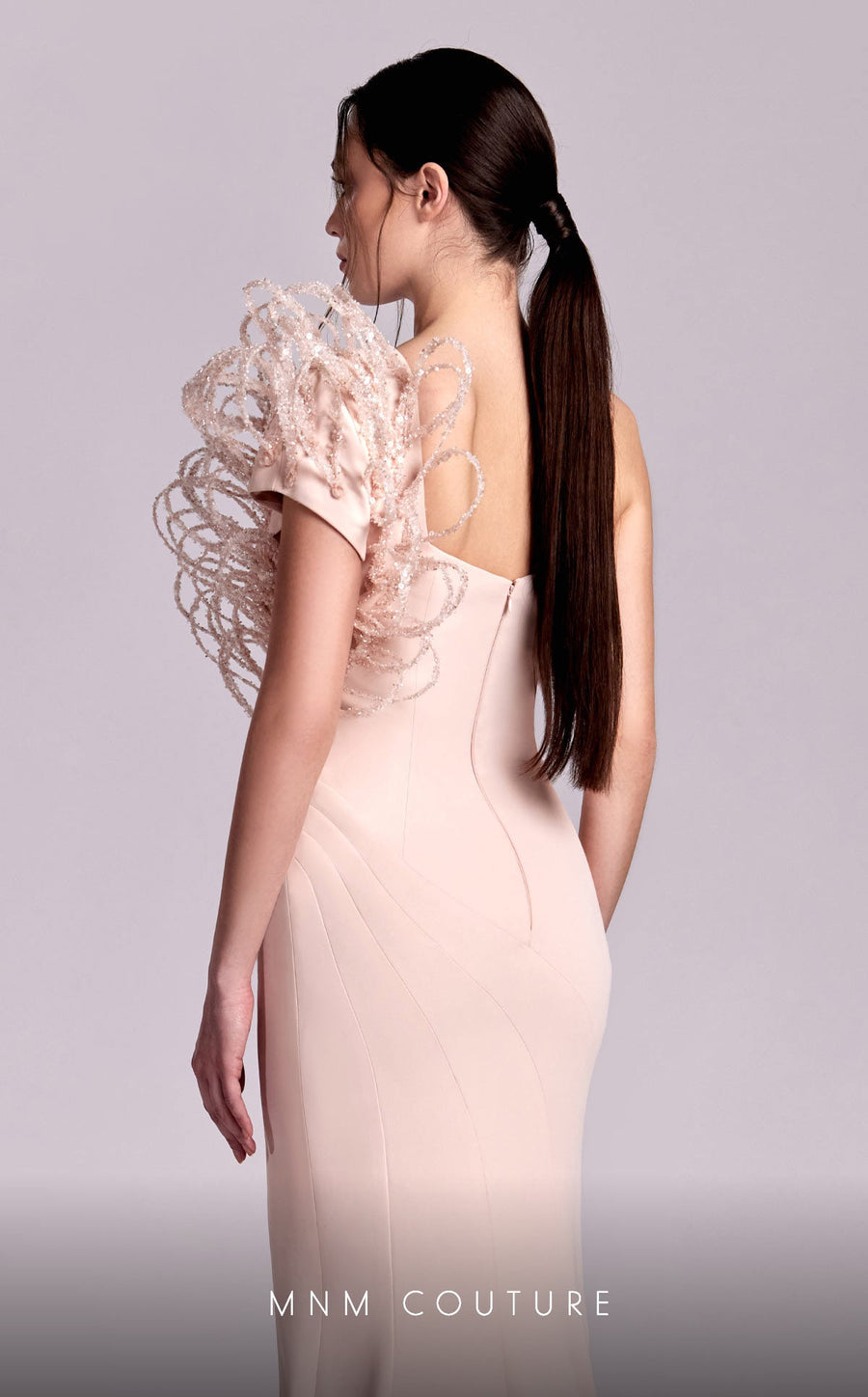 Prom Dresses Mermaid Long Formal  3D Ribbed Lace Prom Dress Salmon