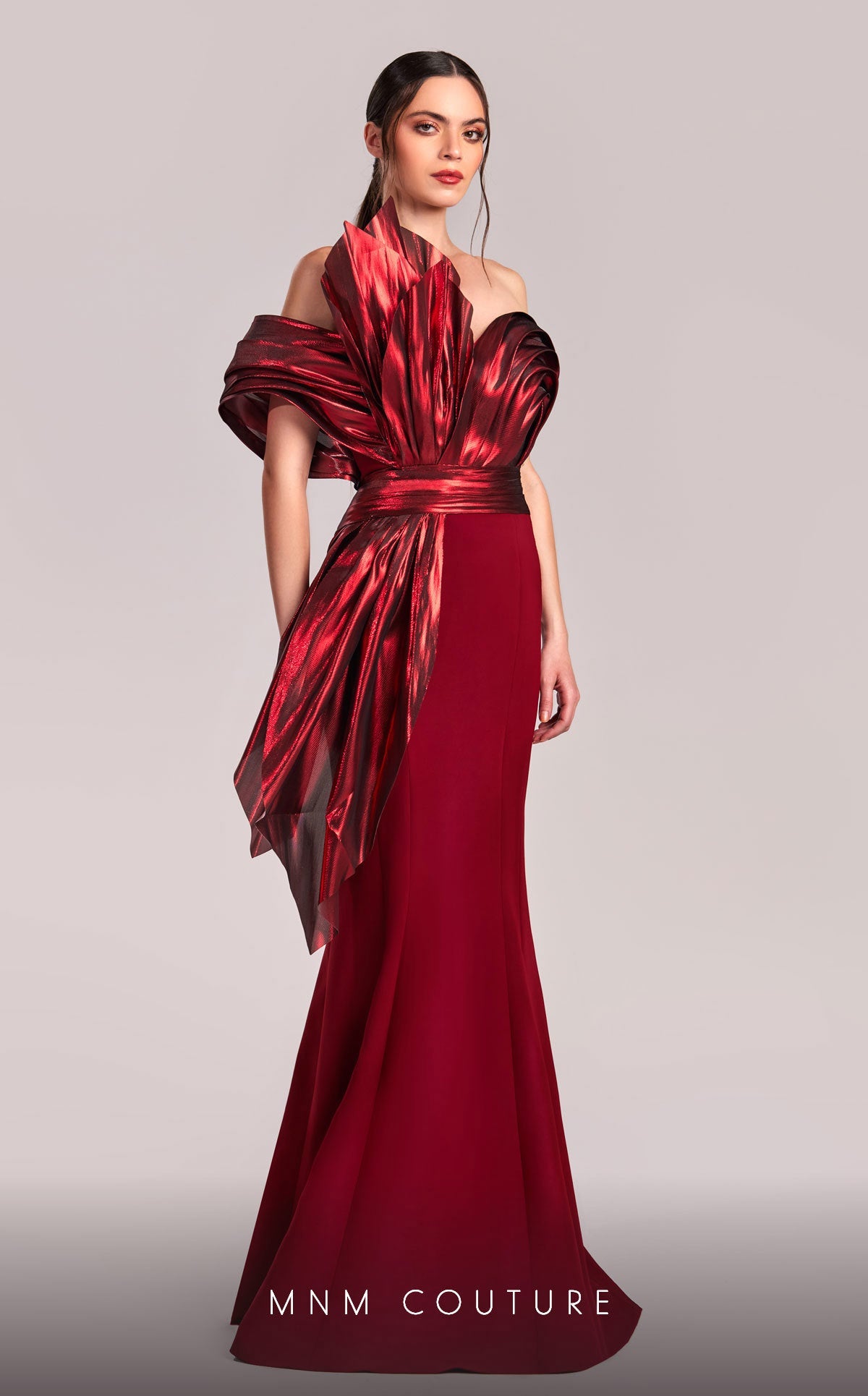 Formal Dresses Long Mermaid Formal Metallic Ruffle Evening Dress Burgundy