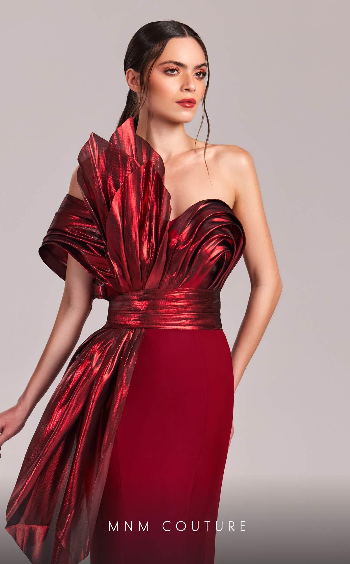 Formal Dresses Long Mermaid Formal Metallic Ruffle Evening Dress Burgundy