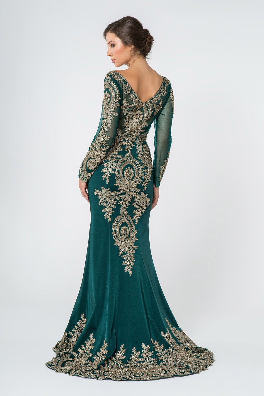 Long Sleeve Dress Formal Evening Gown - The Dress Outlet Elizabeth K Teal