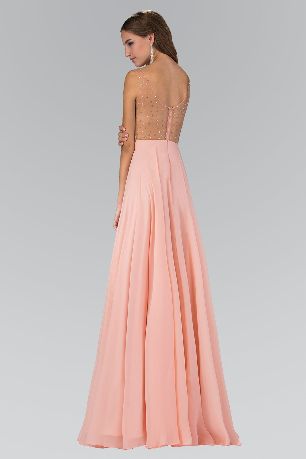 Long Formal Sleeeveless Chiffon Prom Dress - The Dress Outlet Elizabeth K Peach