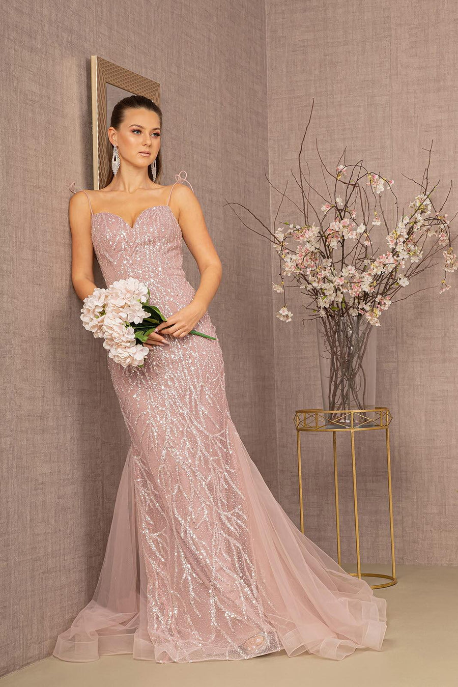Prom Dresses Long Spaghetti Strap Trumpet Prom Gown Dusty Rose