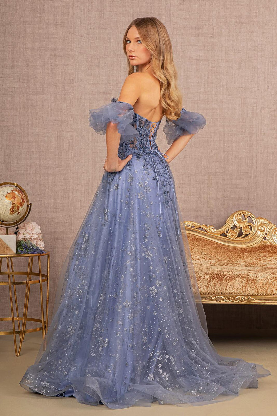 Prom Dresses Long Strapless A Line Prom Gown Smoky Blue