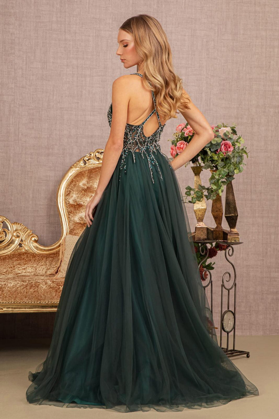 Prom Dresses Prom Long Spaghetti Strap Beaded Gown Green