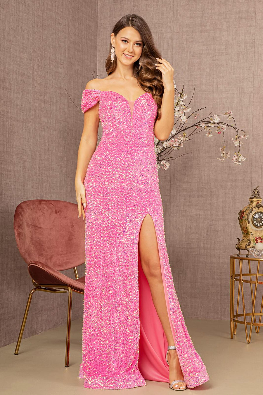 Prom Dresses Long Off Shoulder Formal Velvet Prom Gown Pink