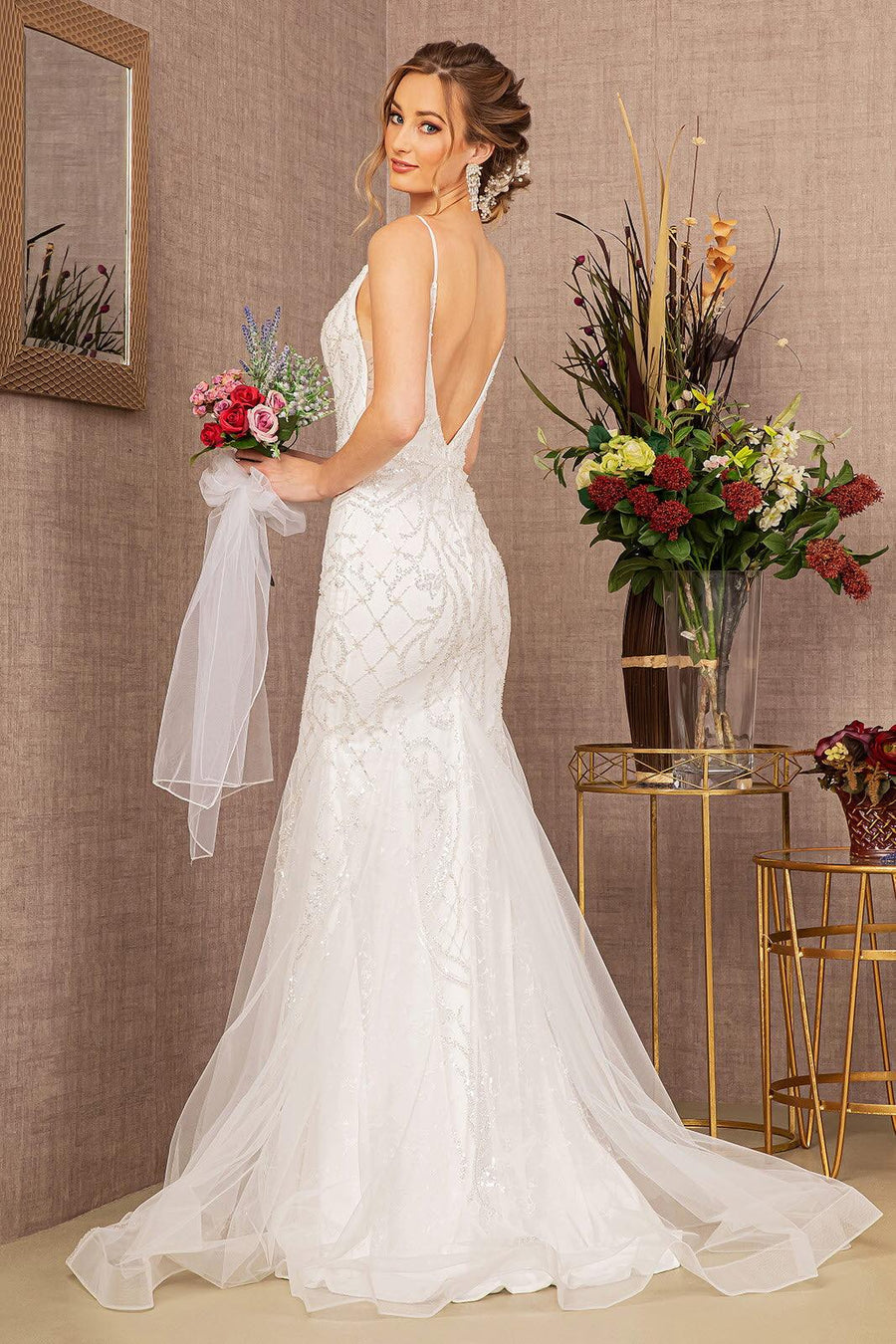 Wedding Dresses Long Spaghetti Strap Wedding Dress Ivory