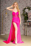 Prom Dresses Bead Ruched Side Mermaid Side Drape Long Prom Dress Fuchsia