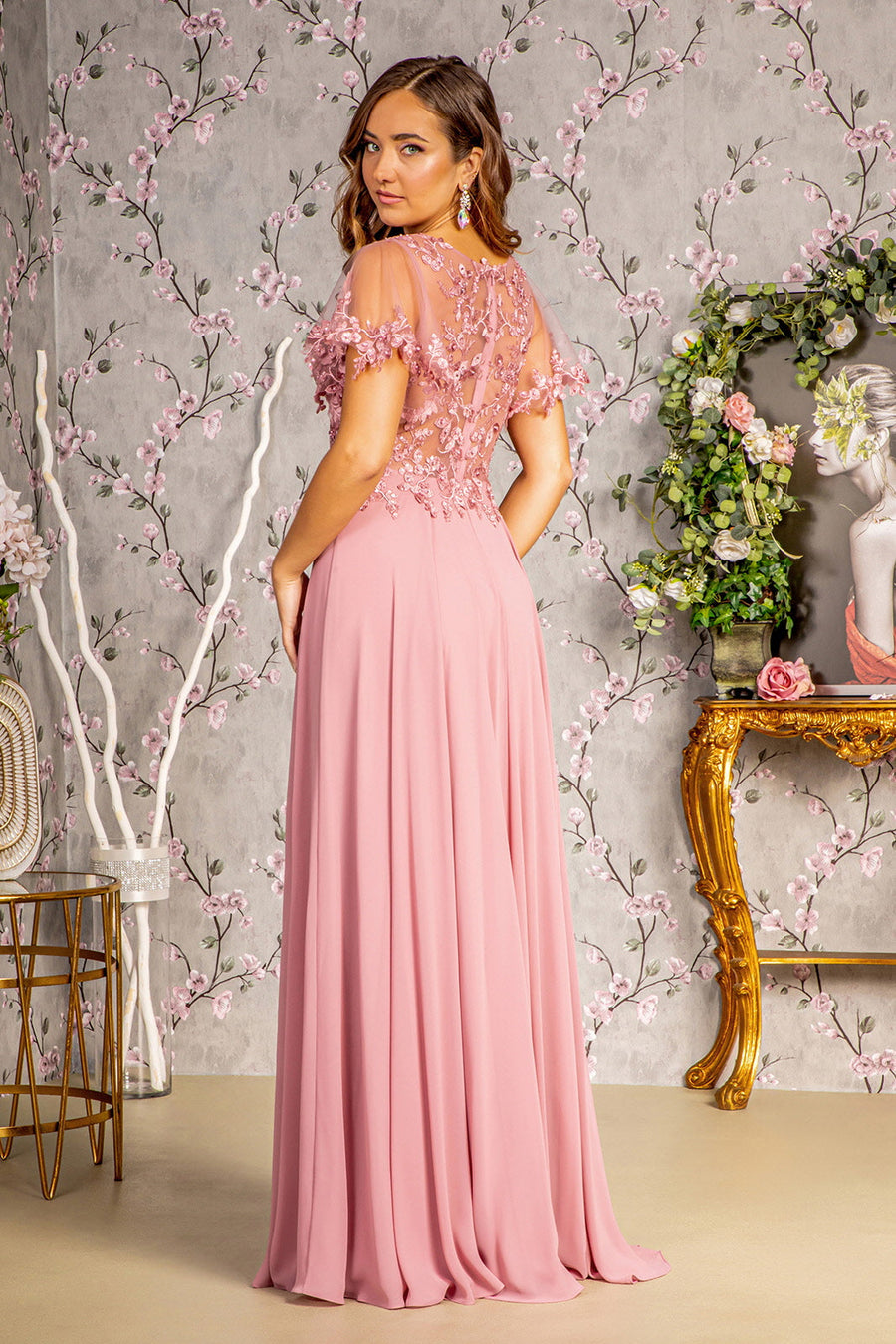 Mother of the Bride Dresses 3D Flower A line Long Mother of the Bride Dress Dusty Rose