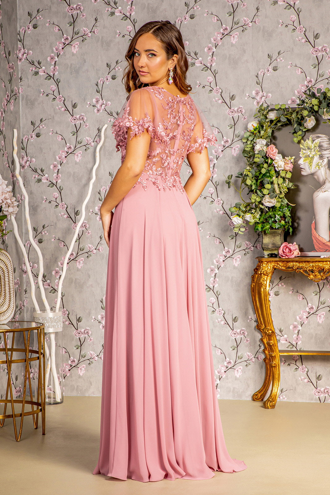 Mother of the Bride Dresses 3D Flower A line Long Mother of the Bride Dress Dusty Rose
