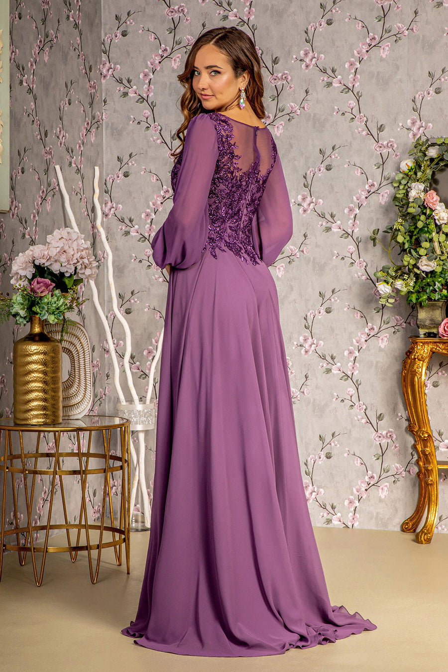Mother of the Bride Dresses Floral A line Long Mother of the Bride Dress Purple