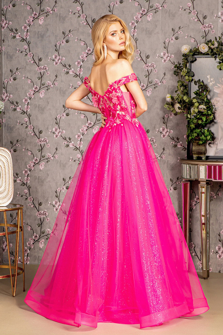 Prom Dresses Prom 3D Flower A line Long Dress Fuchsia