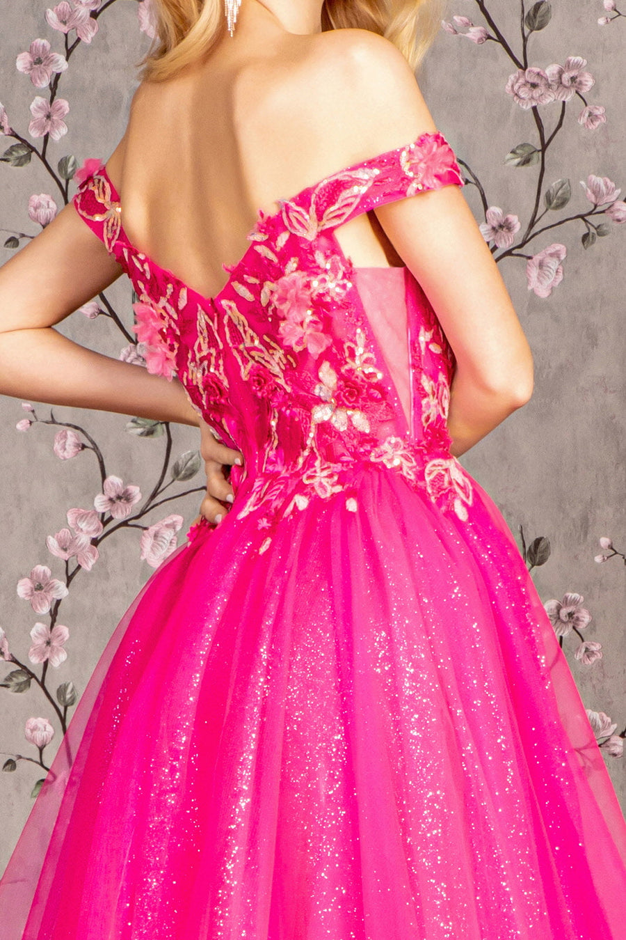Prom Dresses Prom 3D Flower A line Long Dress Fuchsia