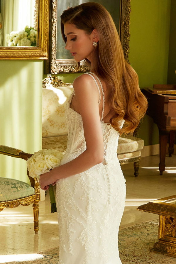 Wedding Dresses Long Fitted Sequin Wedding Dress Off White