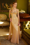 Prom Dresses Prom Long Fitted Formal Glitter Overskirt Dress Gold