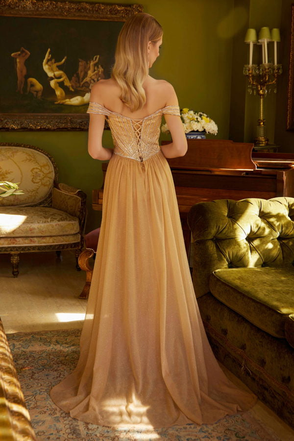 Prom Dresses Prom Long Fitted Formal Glitter Overskirt Dress Gold