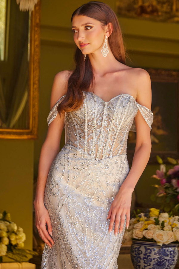 Prom Dresses Prom Glitter Long Fitted Formal Overskirt Dress Silver